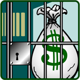 Money bag behind bars. 