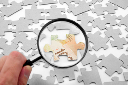 A Canadian dollar puzzle and magnifier.