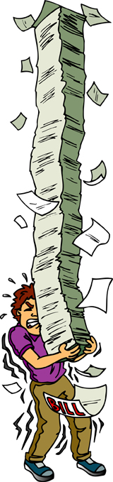 This cartoon shows someone trying to carry a large stack of paper.