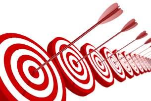 A row of targets with arrows on the bull’s eyes.