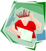 A cartoon shows a picture of a boy looking surprised while reading his report card.