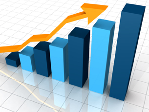 This image shows a business graph with an arrow showing profits and gains.