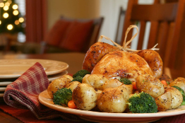 This photograph shows a turkey with trimmings.
