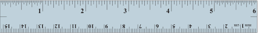 This image shows a six-inch ruler that includes centimetre readings.