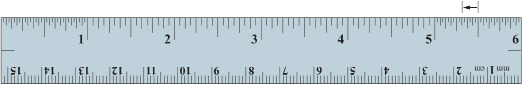 This image shows a ruler marked at 5½ in. An arrow is pointing to another mark 3/16 in to the left of the 5½-in mark.