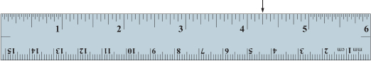This image shows a six-inch ruler with an arrow positioned along the edge of the ruler to indicate a measure for you to read off the ruler.