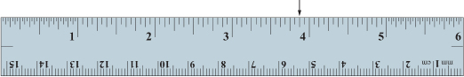 This image shows a six-inch ruler with an arrow positioned along the edge of the ruler to indicate a measure for you to read off the ruler.