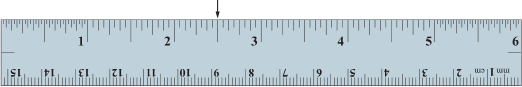 This image shows a six-inch ruler with an arrow positioned along the edge of the ruler to indicate a measure for you to read off the ruler.