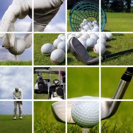 This photograph shows various golfing scenes.