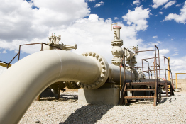 This is a photograph of a gas pipeline with above-ground valves.