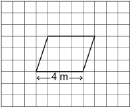 This image shows a parallelogram on grid paper. It is indicated tha the side of the object is 4 m in length.