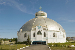 This photograph shows the famous Igloo Church in Inuvik, Northwest Territories.