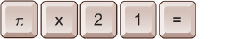 This shows the sequence of calculator keystrokes used to solve pi times 21.
