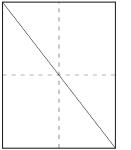 A graphic shows a sheet of paper that has been folded twice and then unfolded. The folding creases meet in the middle of the sheet of paper. A diagonal line has also been drawn on the paper from one corner to another. The diagonal line passes through the centre of the paper.