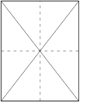 A graphic shows a sheet of paper that has been folded twice and then unfolded. The folding creases meet in the middle of the sheet of paper. Two diagonal lines have also been drawn on the paper. The diagonal lines meet in the centre of the paper.