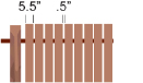 This diagram shows several vertical spruce fence boards, measuring 5 and a half inches wide, separated by uniform gaps.