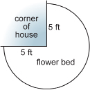 A sketch shows a flower bed in the shape of a circle with a section removed.