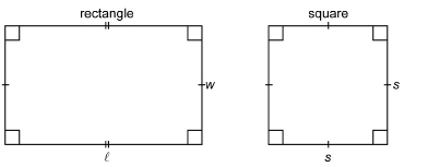 This illustration shows a rectangle and a square with sides of equal length marked with the same hatch marks.