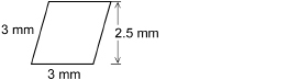This illustration shows a parallelogram with a base of 3 millimetres and a height of 2.5 millimetres.