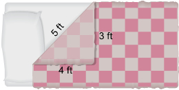 This illustration shows a turned-down bedspread displaying a triangle of size 3 feet by 4 feet by 5 feet.