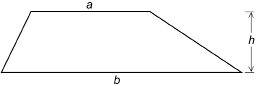 This illustration shows a trapezoid. The upper base length is a, the lower base length is b, and the height is h.