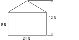 This illustration shows the back of a garage with a total height of 12 ft and including a rectangular wall measuring 24 feet by 8 feet.