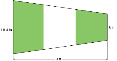 This diagram shows a maritime signal flag. It is a starboard pennant, which is the shape of a trapezoid with a height of 3 feet and bases of 8 inches and 1 foot 4 inches.