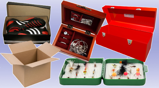 This collage shows a number of different kinds of boxes.