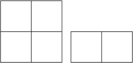 This illustration shows two groups of squares. One group is four squares arranged into a larger square. The other group is two squares beside each other.