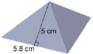 This illustration shows a tetrahedron with a slant height of 5 centimetres and a side length of 5.8 centimetres.