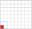This illustration shows a 1 by 1 red square in the lower left corner of an outlined 2 by 2 blue square. Both squares are on grid paper.