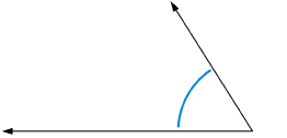 This illustration shows an acute angle with the angle marked with a blue arc. The angle opens to the left.