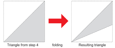 This illustration shows a right triangle folded to form a triangle with a 22.5 degree angle. The resulting triangle represents a square sheet of paper folded twice.