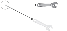 The illustration shows a wrench moved counterclockwise through an angle.