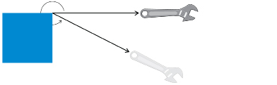 The illustration shows an angle with a blue square placed with its top right corner on the vertex of the angle and its top sitting on the extension of the original arm of the angle.