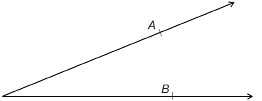 The illustration shows an acute angle with point A on one ray of the angle and point B on the other arm. Each marked point is 6 cm from the vertex.