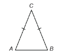 This illustration shows an isosceles triangle with equal sides AB and BC marked with single hatch marks.
