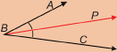 This is an illustration of an acute angle ABC bisected by ray BP, which is shown in red.