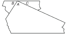 This illustration shows angles torn from the previously described triangle ABC and then fitted together to form a straight line.