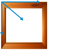 A photo shows a wooden picture frame with cuts visible at the square corners.