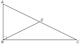 This illustration shows right triangle ABC with the added line BD. Point D is the midpoint of side AC.