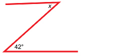 This illustration shows a zed shape, representing a tracing of the top and bottom boards of the wooden gate and one of the crossbraces. The top and bottom boards are parallel, and the angle between the crossbrace and the bottom board is 42 degrees.
