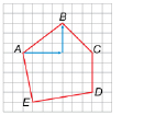 This illustration shows the sample pentagon drawn on eighth-inch grid paper. Arrows are drawn showing that vertex B is four squares to the right and three squares above vertex A.