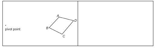 This illustration shows quadrilateral ABCD at the right of one page of paper with a pivot point at the left side of the page. A second page of paper is shown to the right of the original page.