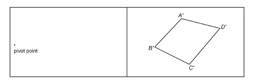 This illustration shows two sheets of paper taped together with a pivot point on the left of the left sheet, and a quadrilateral ABCD covering most of the right sheet of paper.