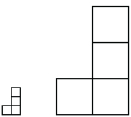 This illustration shows a small L-shaped set of squares, and a larger L-shaped set of squares. One of the small squares is superimposed on one of the large squares.