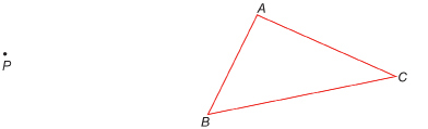 This illustration shows triangle ABC at the right with a point labelled P at the left.