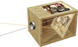 This illustration is a graphic of a camera obscura.