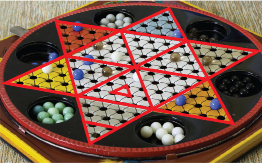An image shows a Chinese checkers board with some triangles marked with a red overlay.