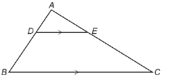 This illustration shows triangle ABC with segment DE drawn parallel to side BC. D is a point on AB, and E is a point on AC.